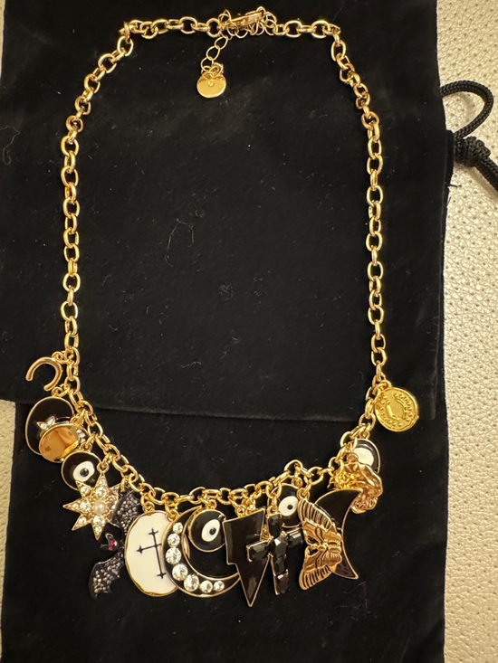 Jewelry - Gold-Tone Charm Necklace with Black & White Enamel Accents